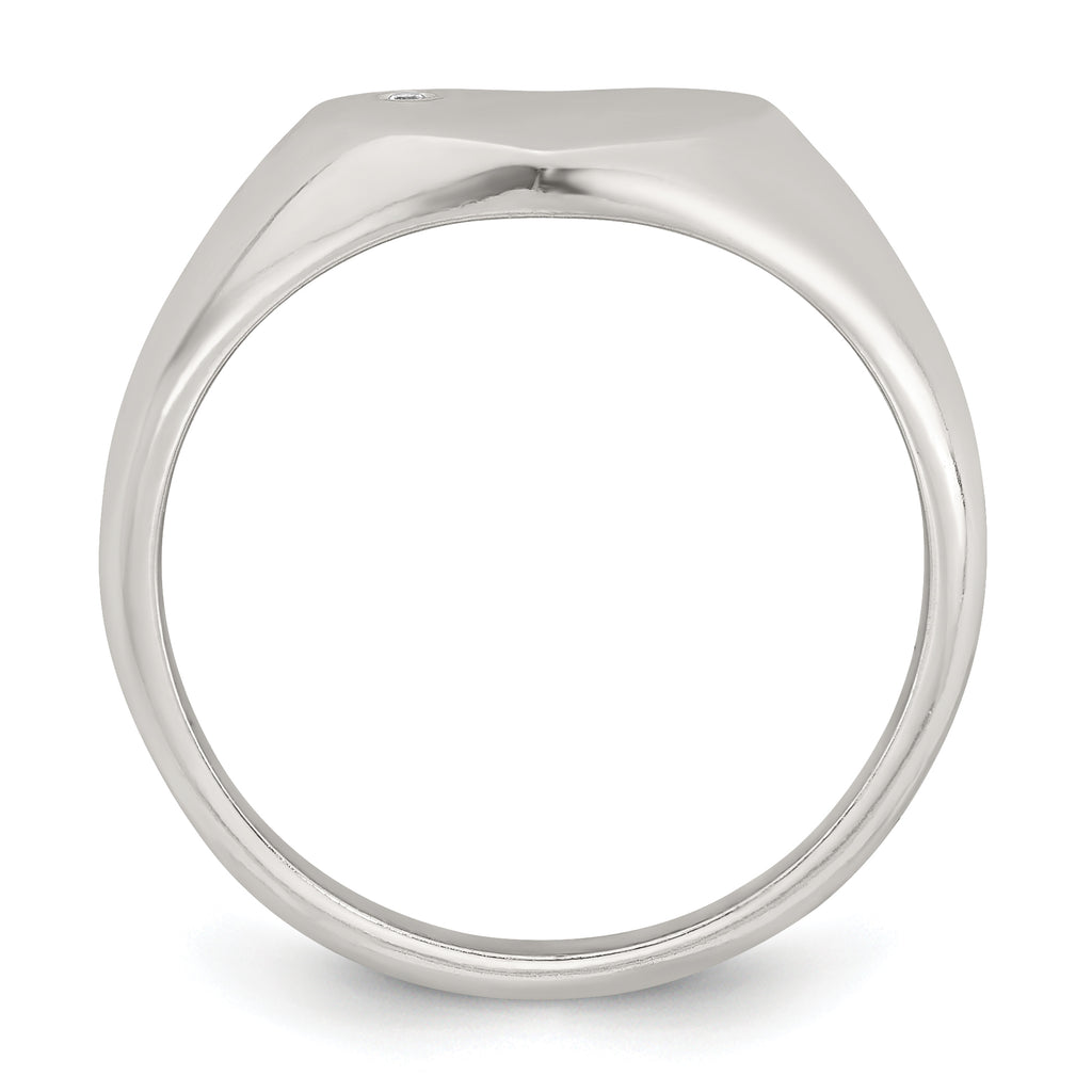 Sterling Silver Polished White CZ Heart Size 8 Signet Ring