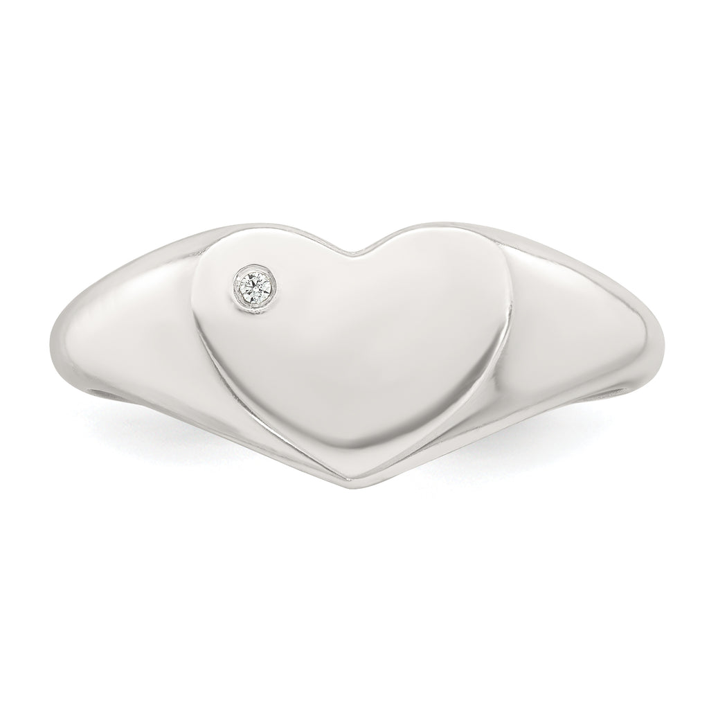 Sterling Silver Polished White CZ Heart Size 8 Signet Ring