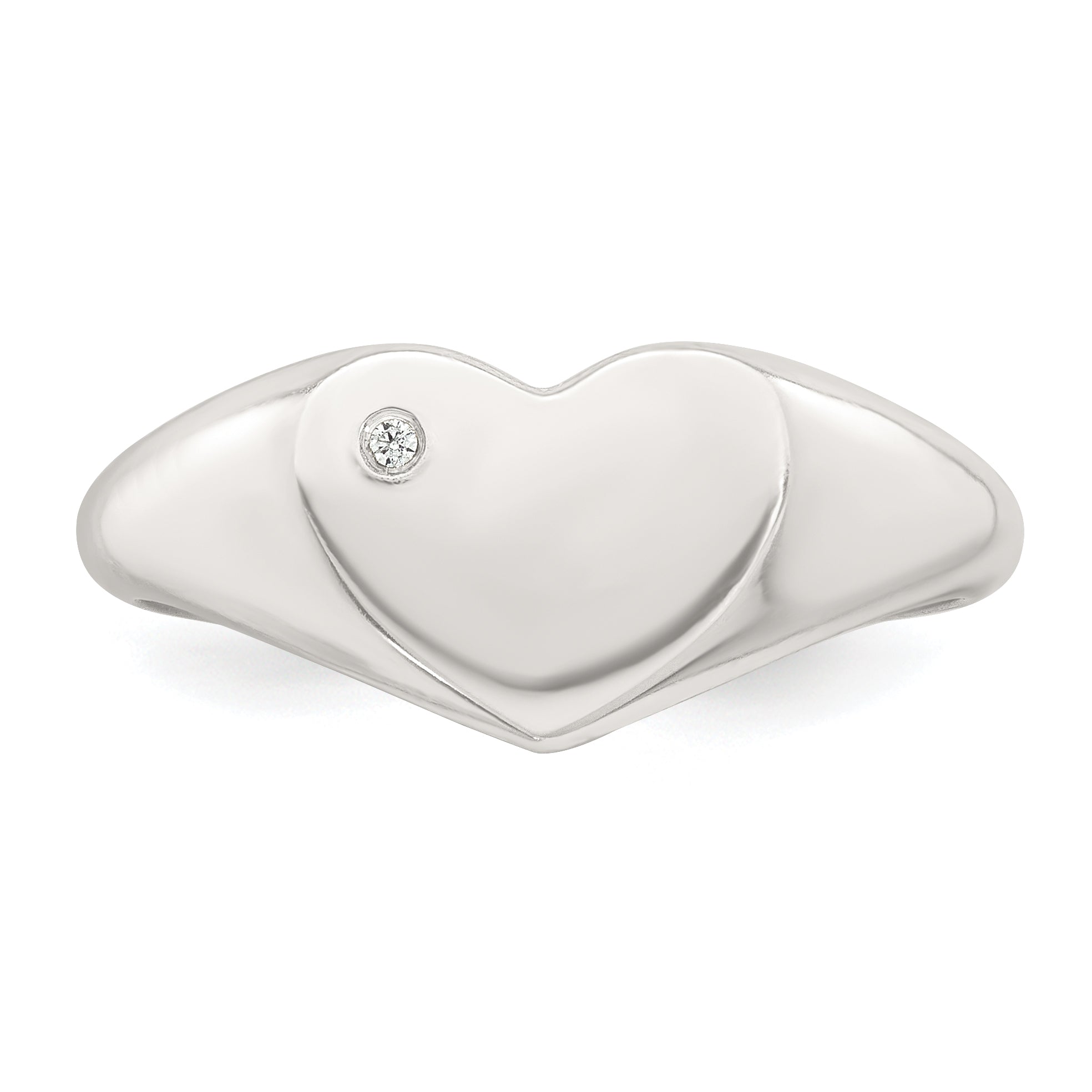 Sterling Silver Polished White CZ Heart Size 8 Signet Ring