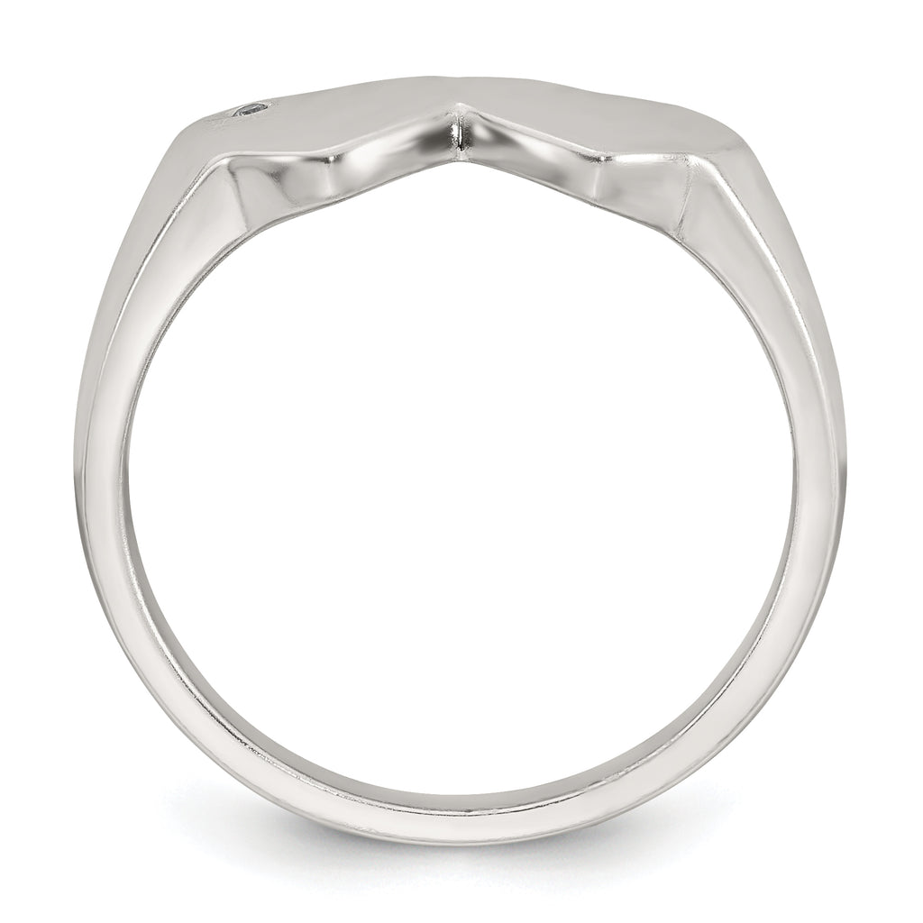 Sterling Silver Polished White CZ Double Heart Size 8 Signet Ring