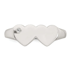 Sterling Silver Polished White CZ Double Heart Size 8 Signet Ring
