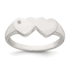 Sterling Silver Polished White CZ Double Heart Size 8 Signet Ring