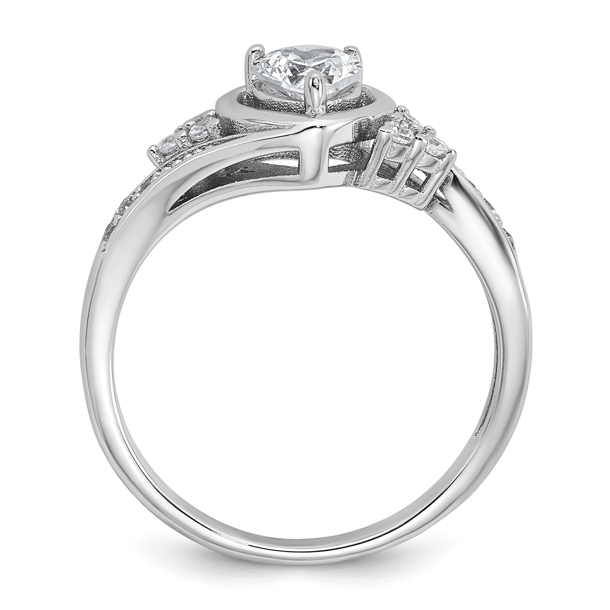 Sterling Silver Rhodium-plated Polished Fancy CZ Center Heart Size 6 Ring Secondary image