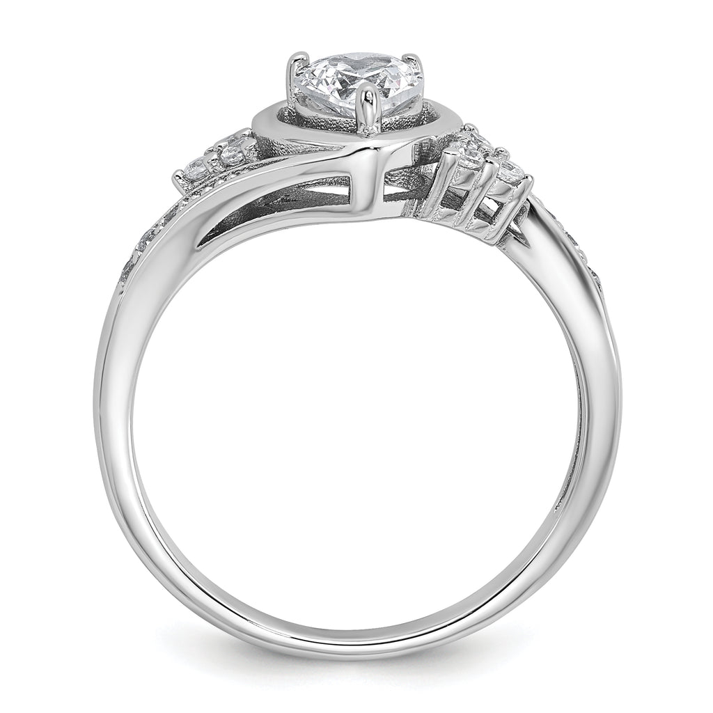 Sterling Silver Rhodium-plated Polished Fancy CZ Center Heart Size 8 Ring
