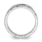 Sterling Silver Rhodium-plated Polished CZ and Hammered Cross Double Band Size 8 Ring