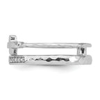 Sterling Silver Rhodium-plated Polished CZ and Hammered Cross Double Band Size 8 Ring