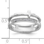 Sterling Silver Rhodium-plated Polished CZ and Hammered Cross Double Band Size 8 Ring