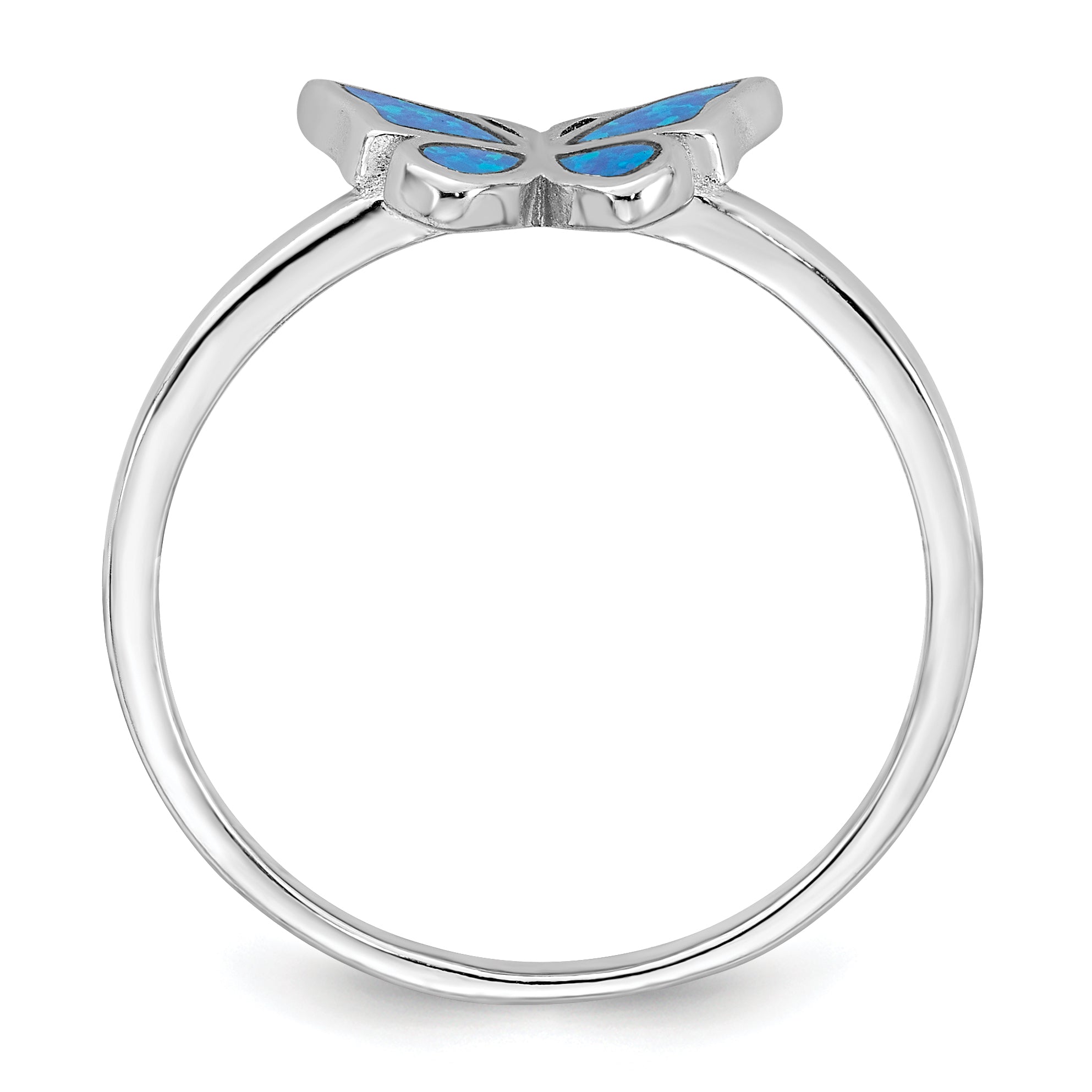 Sterling Silver Rhodium-plated Polished Blue Lab Created Opal Butterfly Size 8 Ring