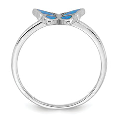 Sterling Silver Rhodium-plated Polished Blue Lab Created Opal Butterfly Size 8 Ring