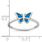 Sterling Silver Rhodium-plated Polished Blue Lab Created Opal Butterfly Size 8 Ring