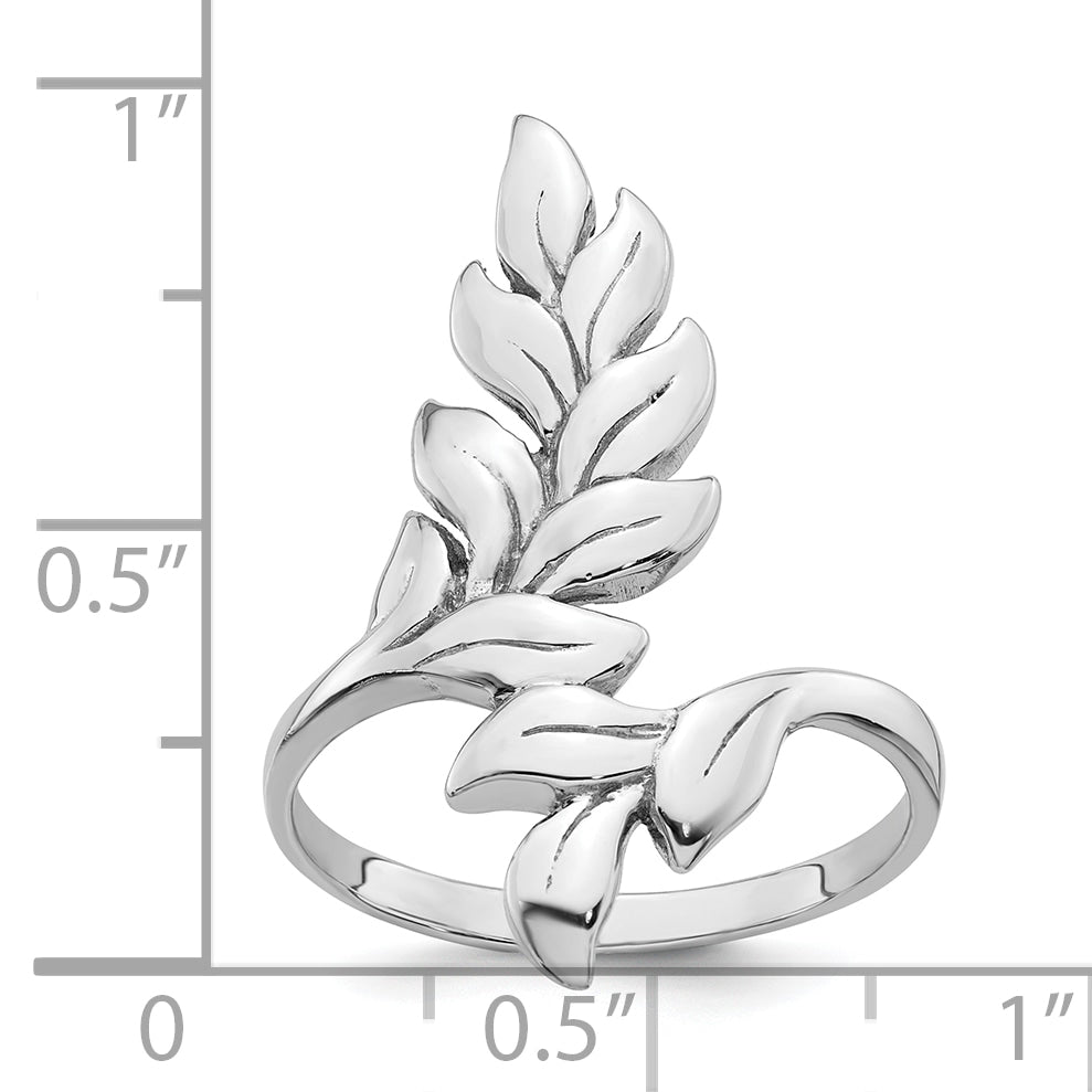 Sterling Silver Rhodium-plated Polished Leaf Size 8 Ring