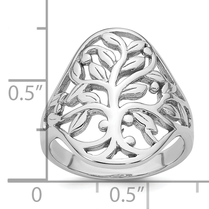 Sterling Silver Rhodium-plated Polished Fancy Tree Size 8 Ring