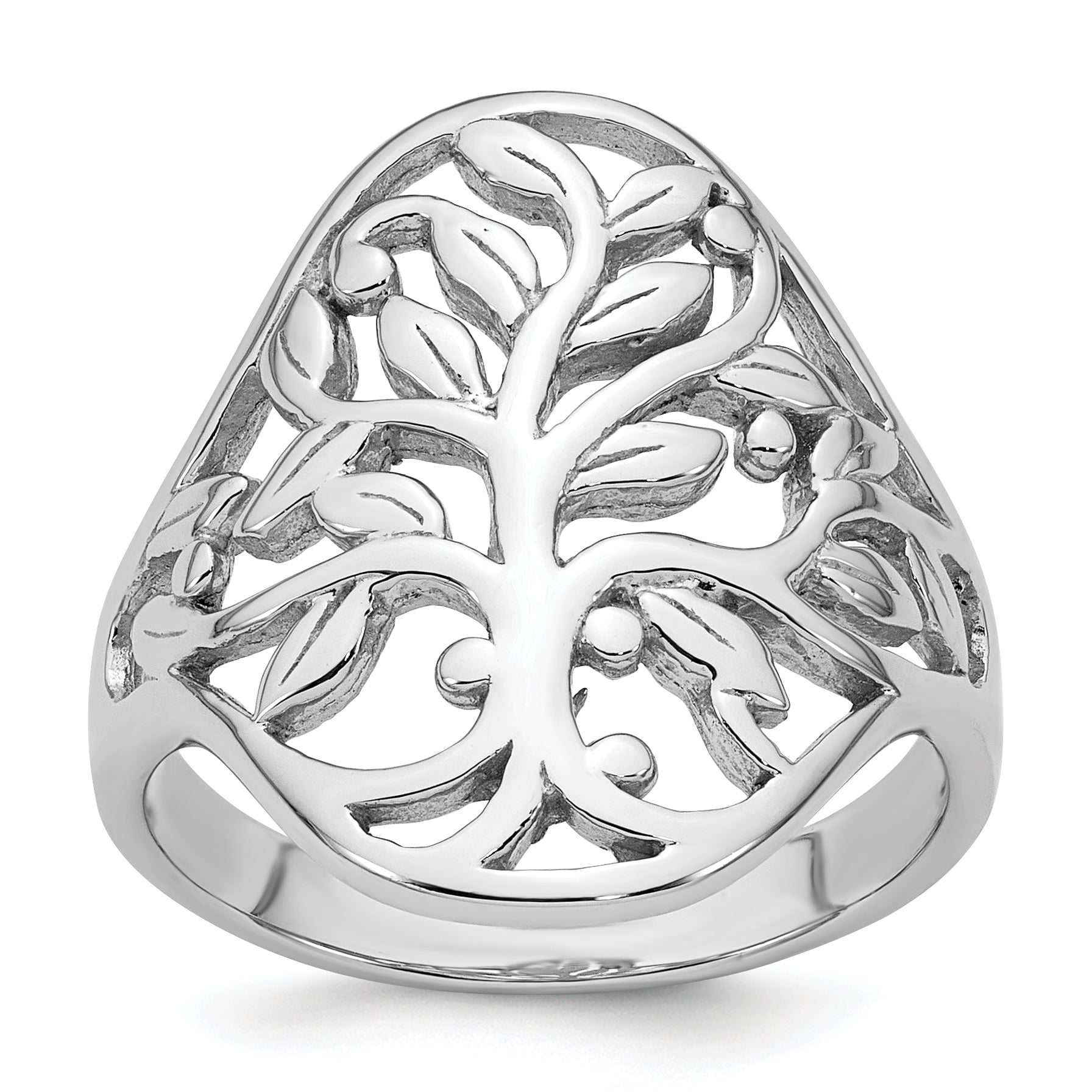 Sterling Silver Rhodium-plated Polished Fancy Tree Size 8 Ring