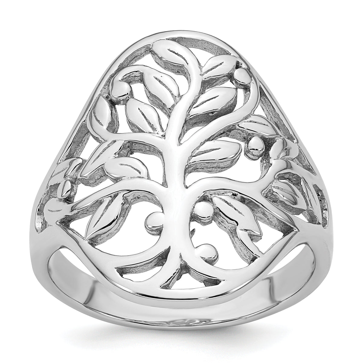 Sterling Silver Rhodium-plated Polished Fancy Tree Size 8 Ring