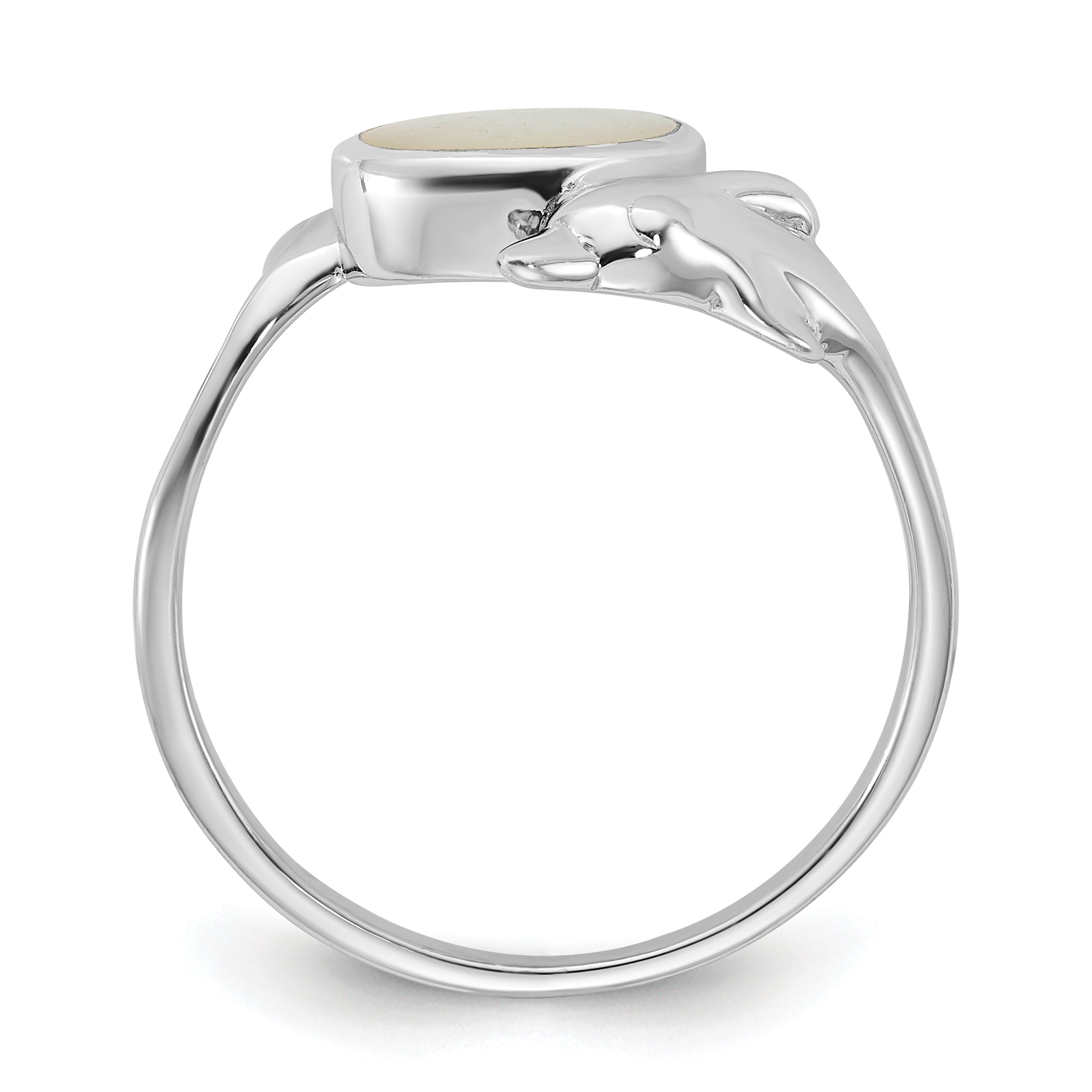 Sterling Silver Rhodium-plated Polished Oval Mother of Pearl and Dolphin Size 6 Ring Secondary image