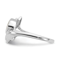 Sterling Silver Rhodium-plated Polished Oval Mother of Pearl and Dolphin Size 8 Ring