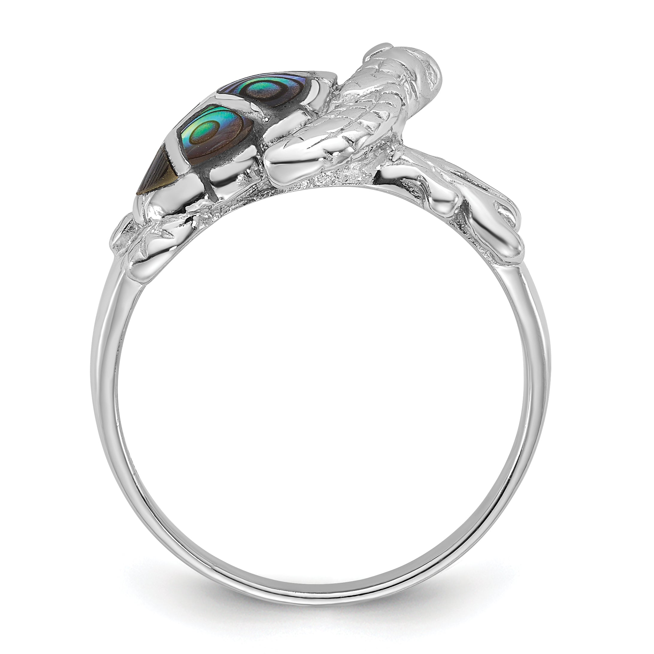 Sterling Silver Rhodium-plated Polished Abalone Sea Turtle Size 6 Ring Secondary image