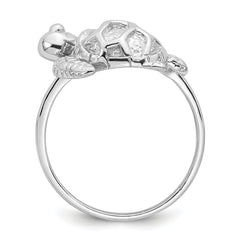 Sterling Silver Rhodium-plated Polished and Textured Sea Turtle Size 8 Ring