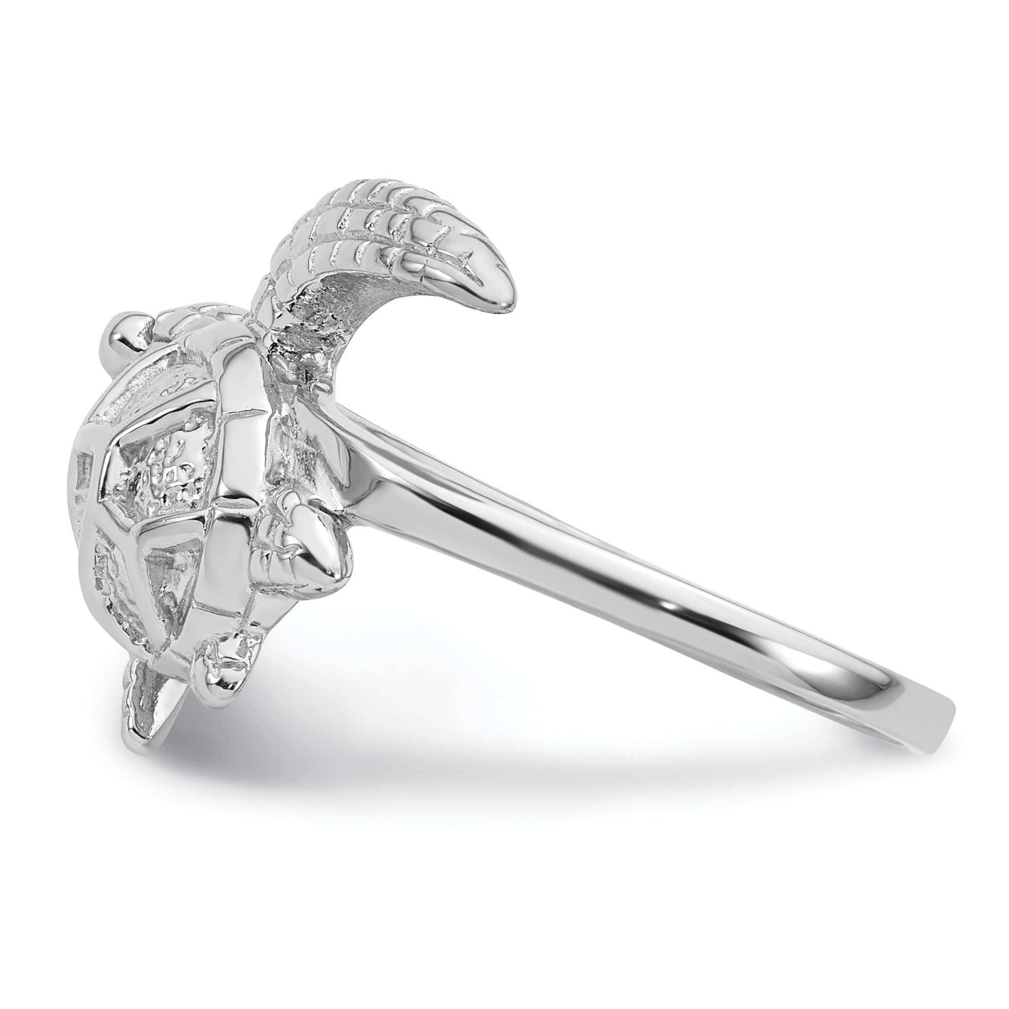 Sterling Silver Rhodium-plated Polished and Textured Sea Turtle Size 8 Ring