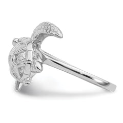 Sterling Silver Rhodium-plated Polished and Textured Sea Turtle Size 8 Ring