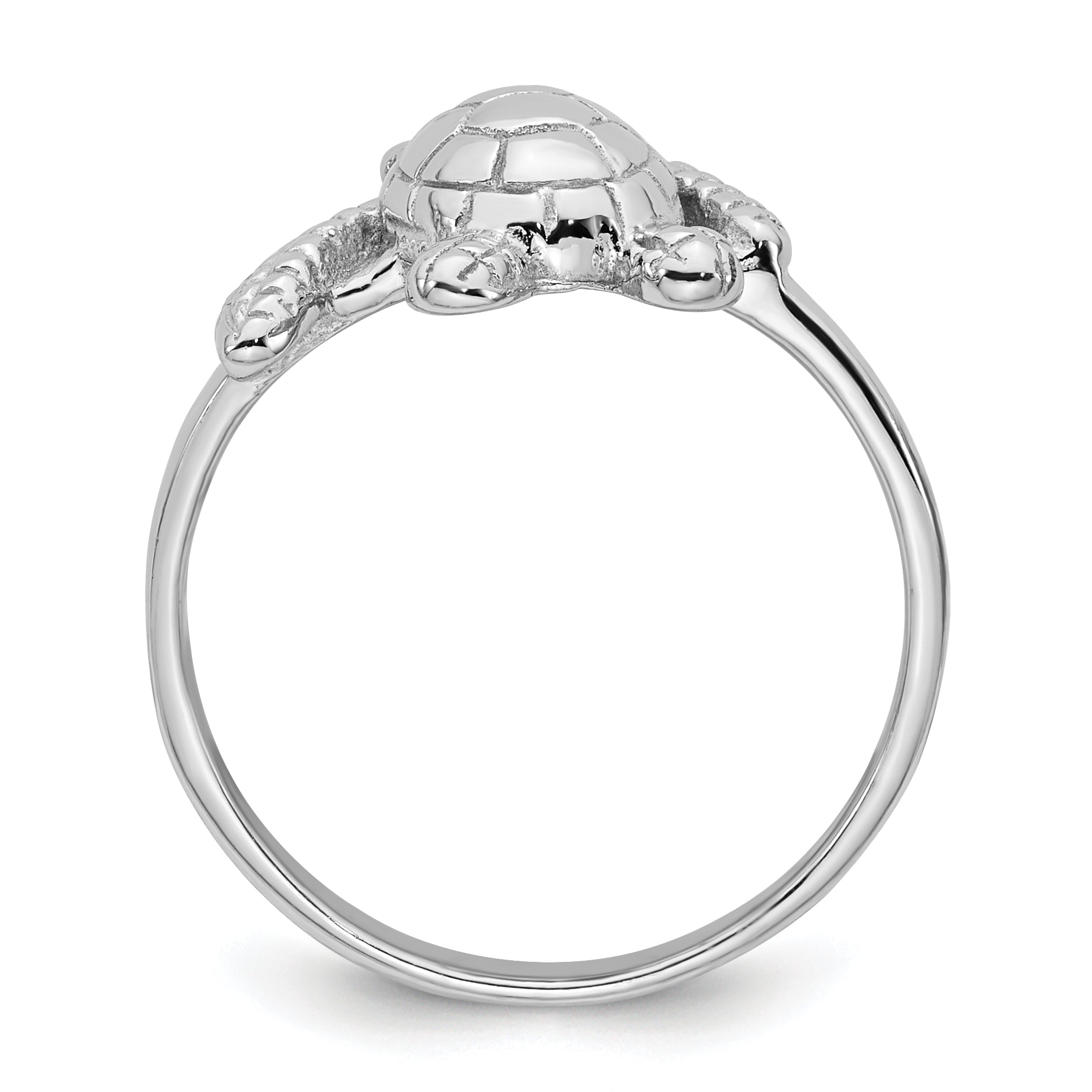 Sterling Silver Rhodium-plated Polished and Textured Sea Turtle Size 8 Ring