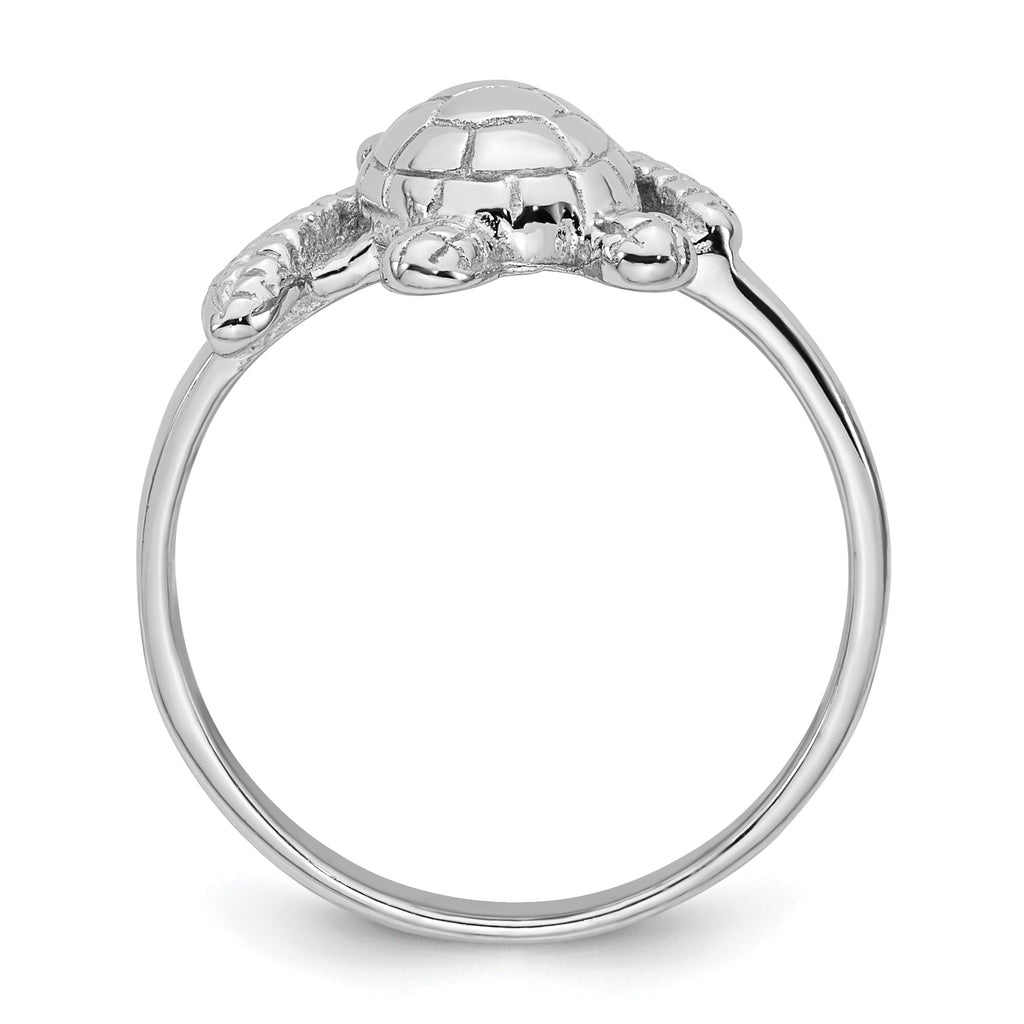 Sterling Silver Rhodium-plated Polished and Textured Sea Turtle Size 8 Ring