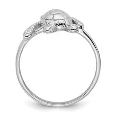 Sterling Silver Rhodium-plated Polished and Textured Sea Turtle Size 8 Ring
