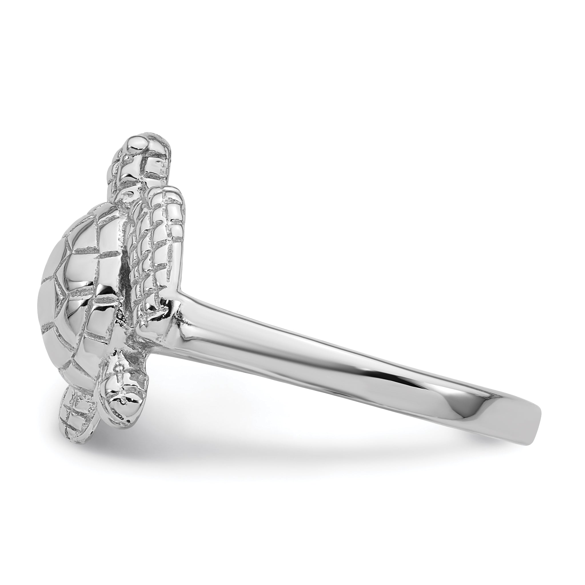 Sterling Silver Rhodium-plated Polished and Textured Sea Turtle Size 8 Ring
