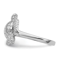 Sterling Silver Rhodium-plated Polished and Textured Sea Turtle Size 8 Ring