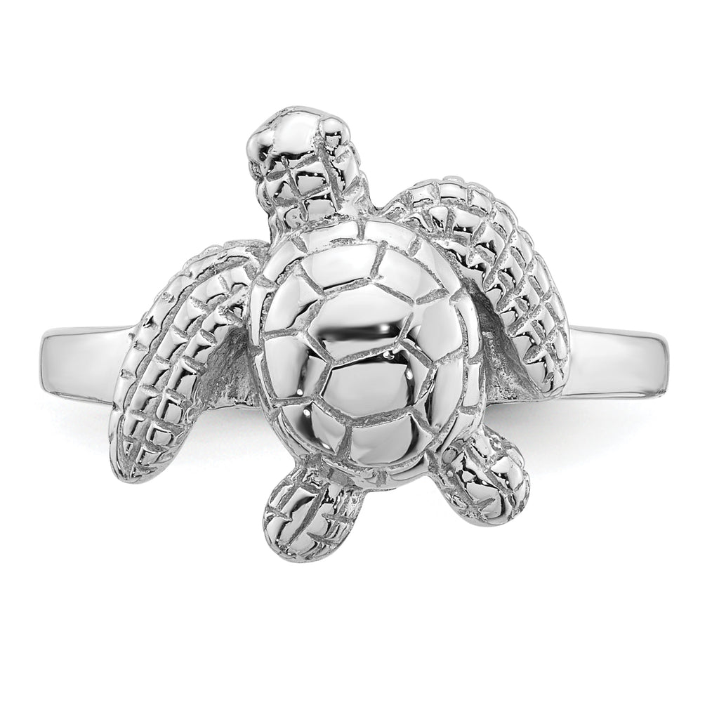 Sterling Silver Rhodium-plated Polished and Textured Sea Turtle Size 8 Ring