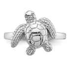 Sterling Silver Rhodium-plated Polished and Textured Sea Turtle Size 8 Ring