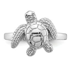 Sterling Silver Rhodium-plated Polished and Textured Sea Turtle Size 8 Ring