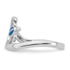 Sterling Silver Rhodium-plated Polished Blue Lab Created Opal Turtle on Wave Size 8 Ring