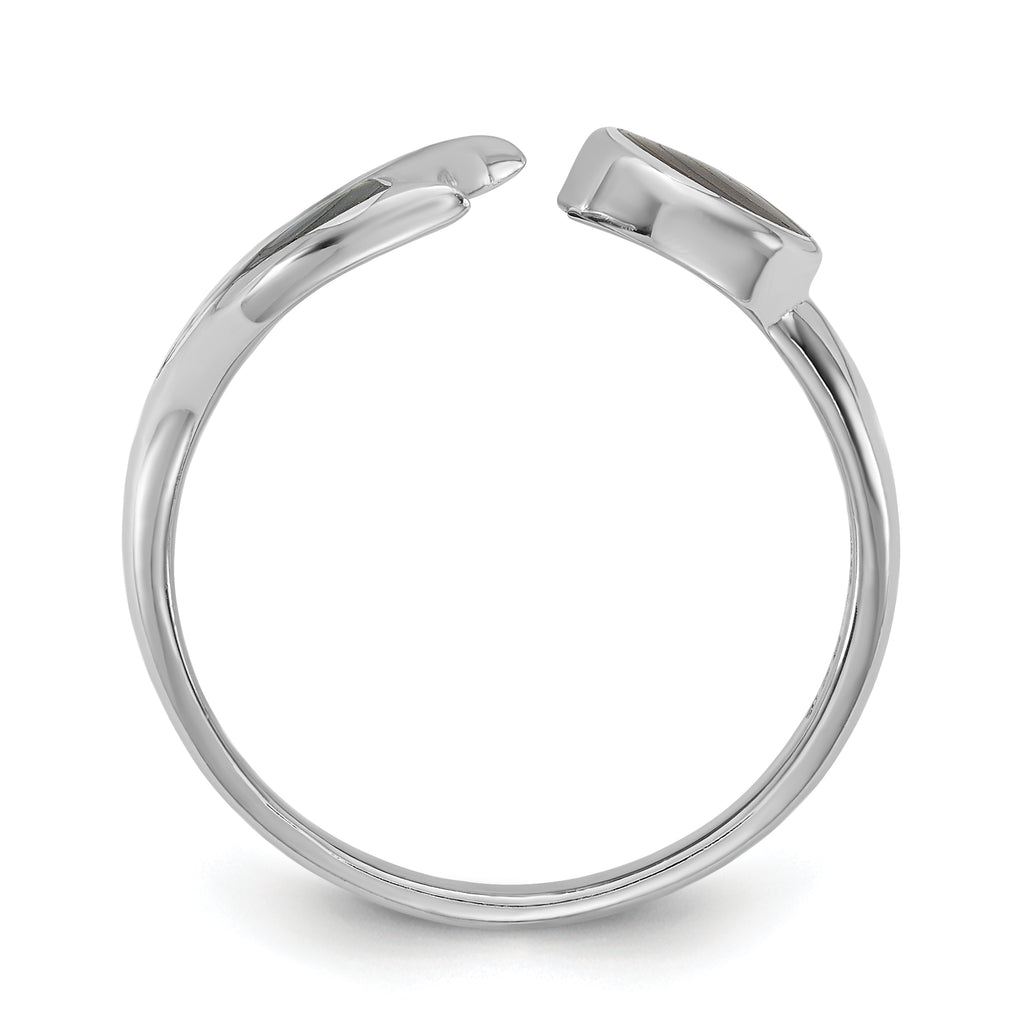Sterling Silver Rhodium-plated Polished Abalone Whale Tail Size 8 Ring