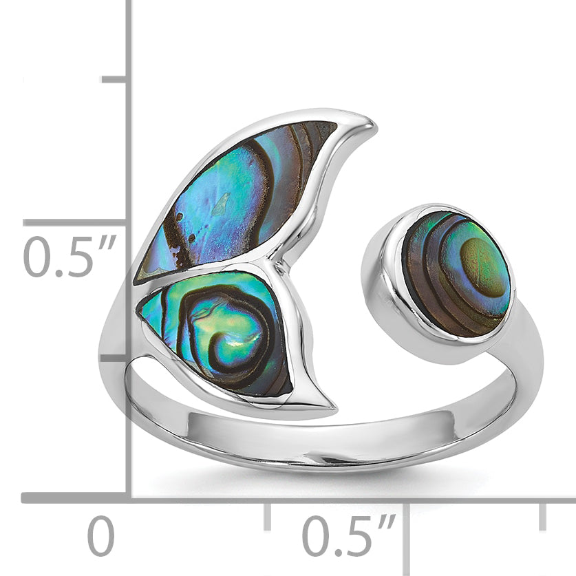 Sterling Silver Rhodium-plated Polished Abalone Whale Tail Size 8 Ring
