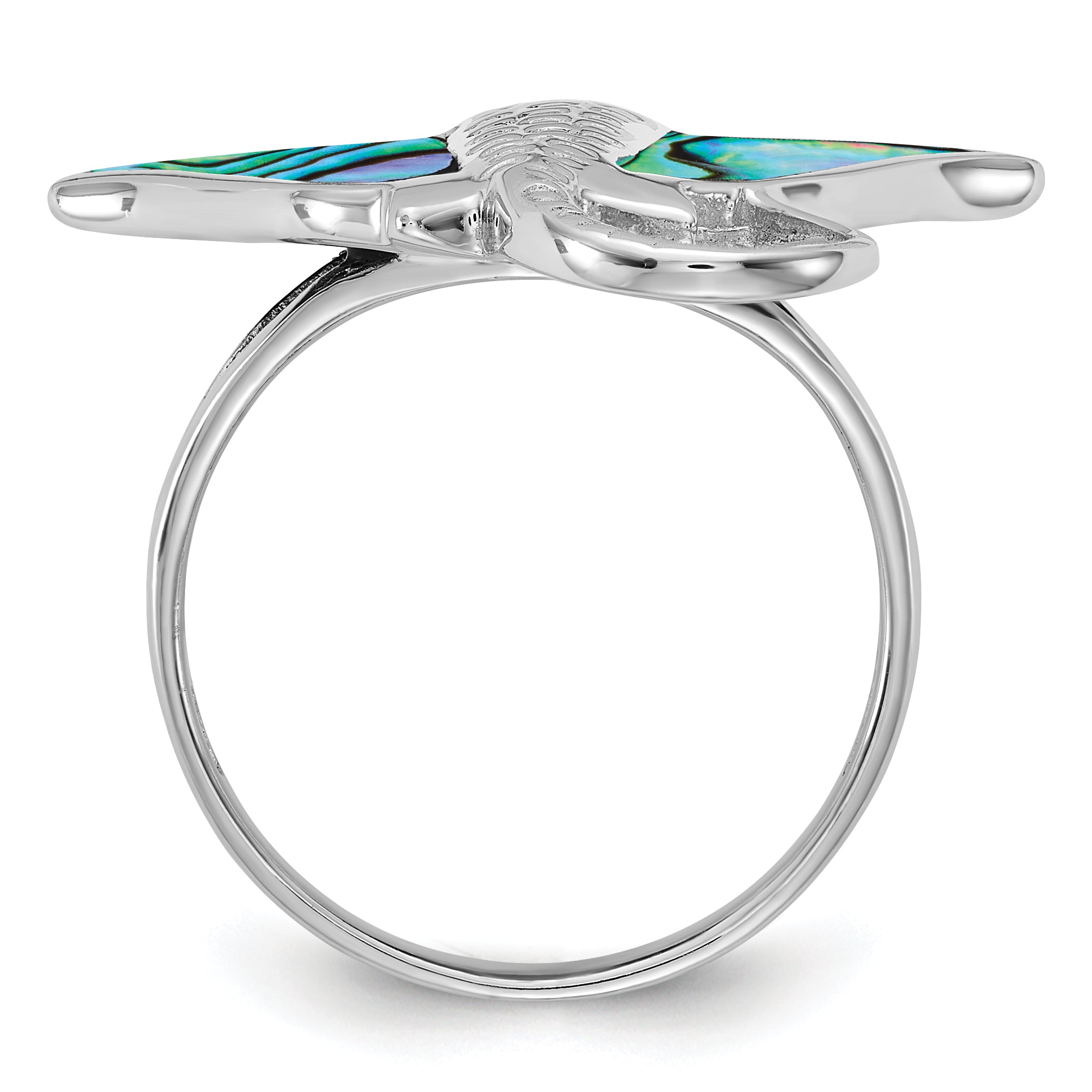 Sterling Silver Rhodium-plated Polished and Textured Abalone Stingray Size 8 Ring