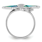 Sterling Silver Rhodium-plated Polished and Textured Abalone Stingray Size 8 Ring