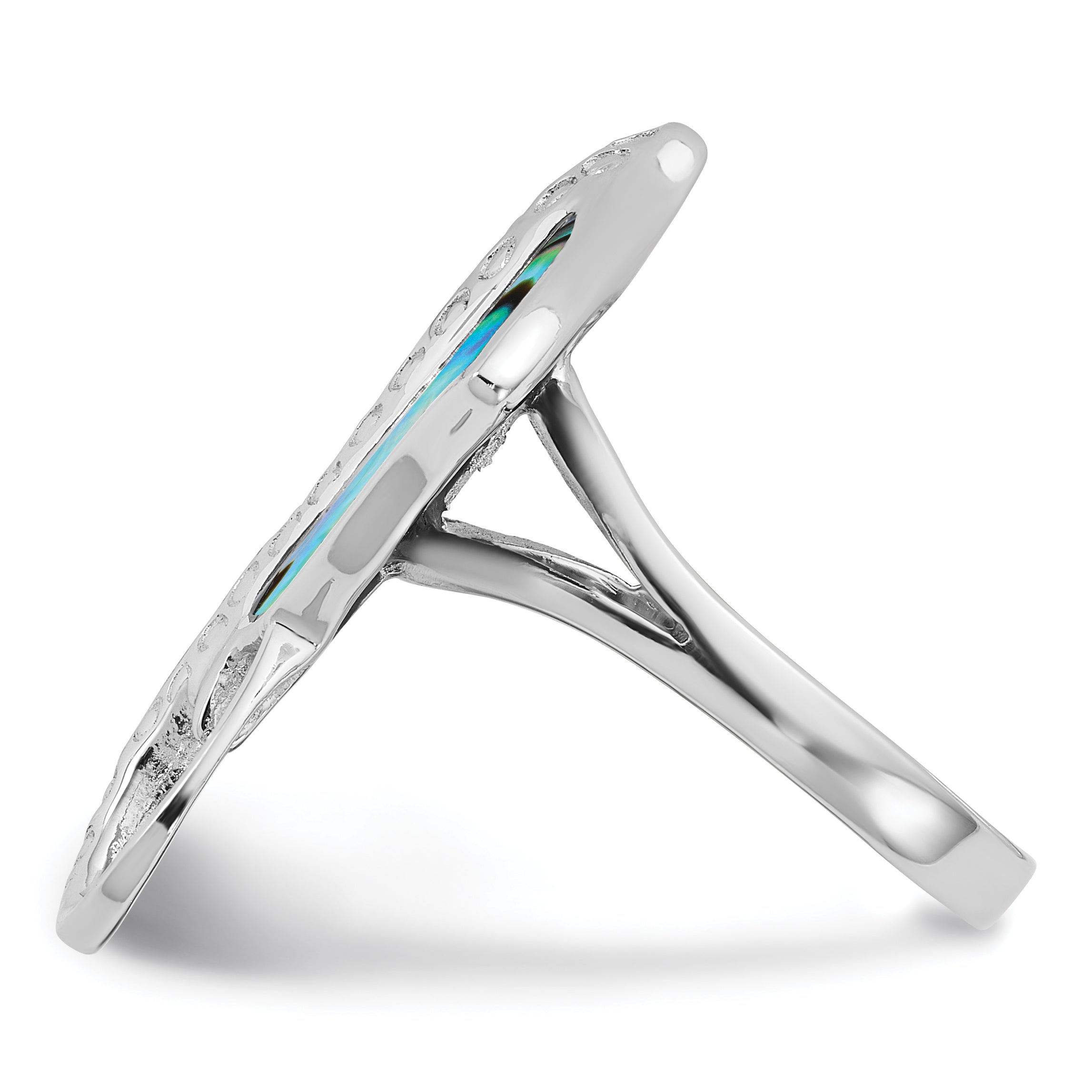 Sterling Silver Rhodium-plated Polished and Textured Abalone Stingray Size 8 Ring