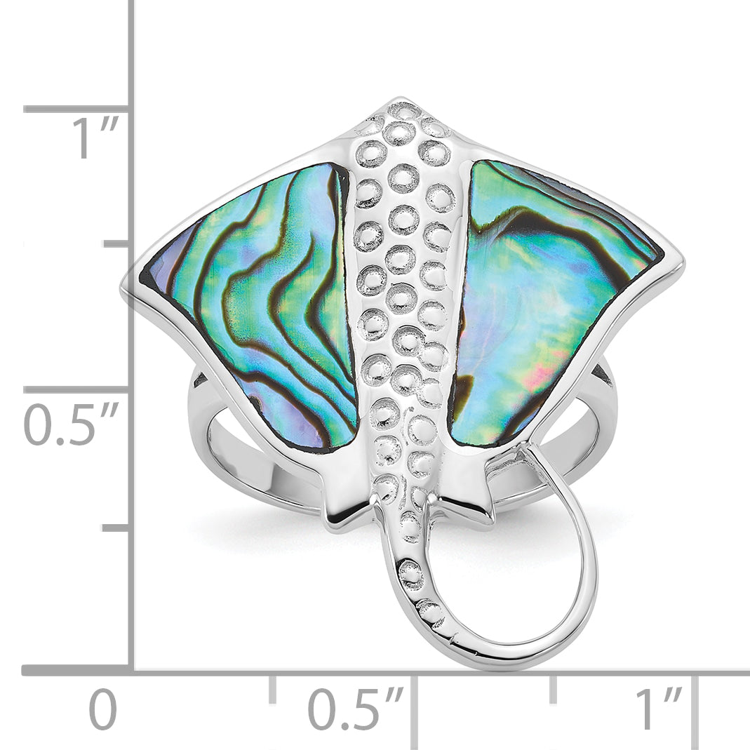 Sterling Silver Rhodium-plated Polished and Textured Abalone Stingray Size 8 Ring