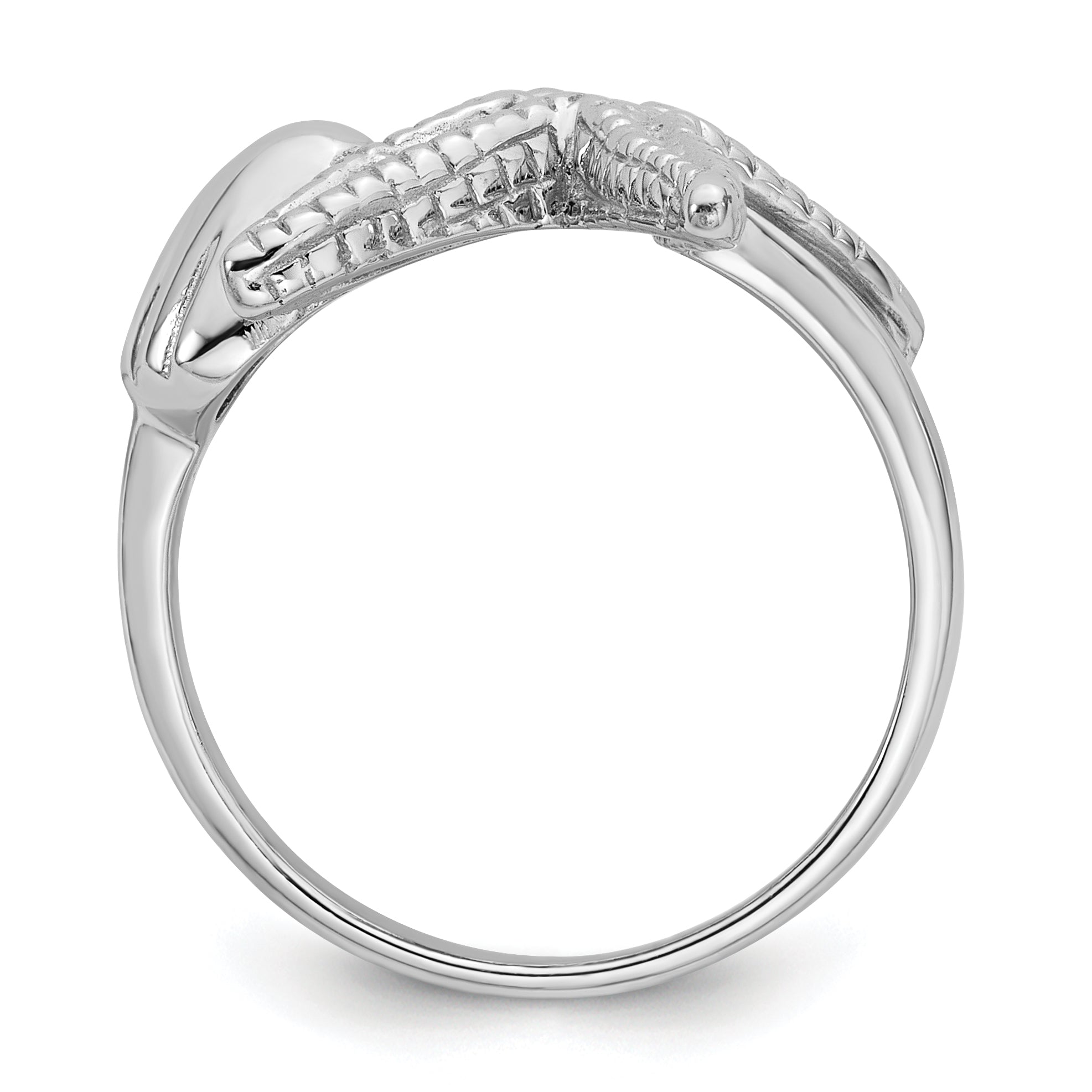 Sterling Silver Rhodium-plated Polished and Textured Sea Shell with Starfish Size 8 Ring
