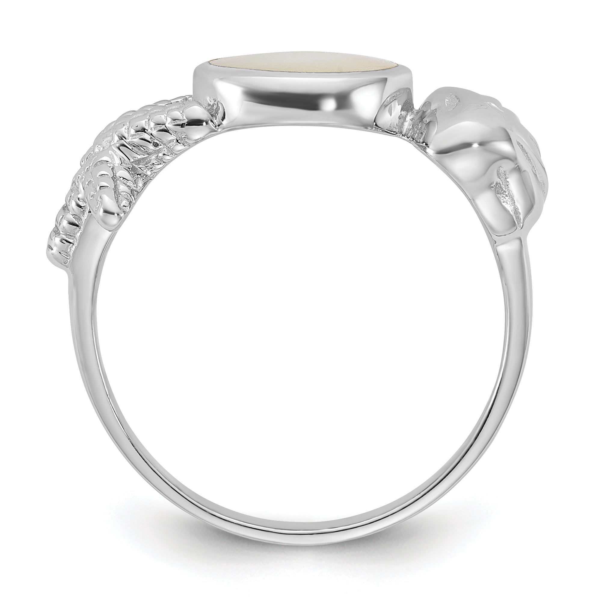 Sterling Silver Rhodium-plated Polished Oval Mother of Pearl and Sea Shell with Starfish Size 6 Ring Secondary image