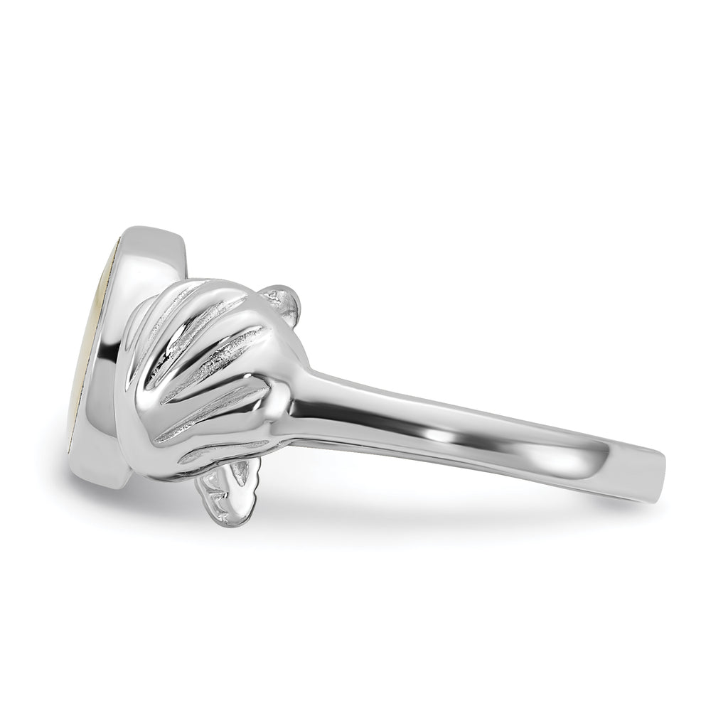 Sterling Silver Rhodium-plated Polished Oval Mother of Pearl and Sea Shell with Starfish Size 8 Ring