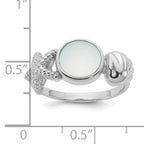 Sterling Silver Rhodium-plated Polished Oval Mother of Pearl and Sea Shell with Starfish Size 8 Ring