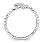 Sterling Silver Rhodium-plated Polished and Beaded Adjustable CZ Moon and Star Size 8 Ring