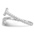 Sterling Silver Rhodium-plated Polished and Beaded Adjustable CZ Moon and Star Size 8 Ring