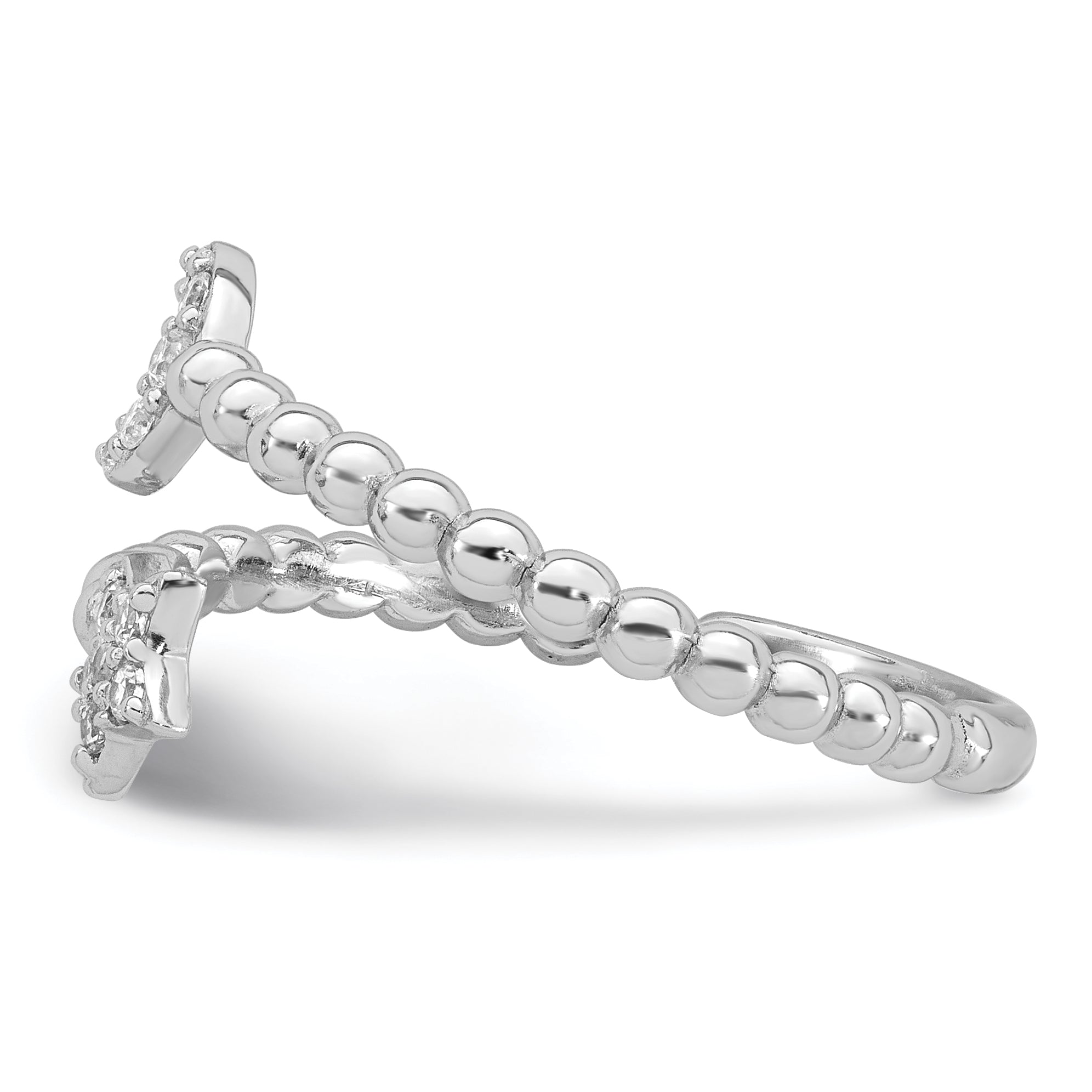 Sterling Silver Rhodium-plated Polished and Beaded Adjustable CZ Moon and Star Size 8 Ring