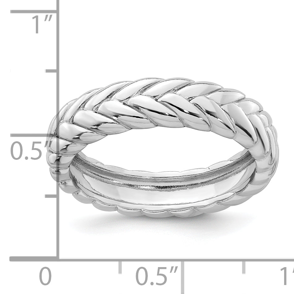 Sterling Silver Rhodium-plated Polished and Braided 5.00mm Band Size 8 Ring