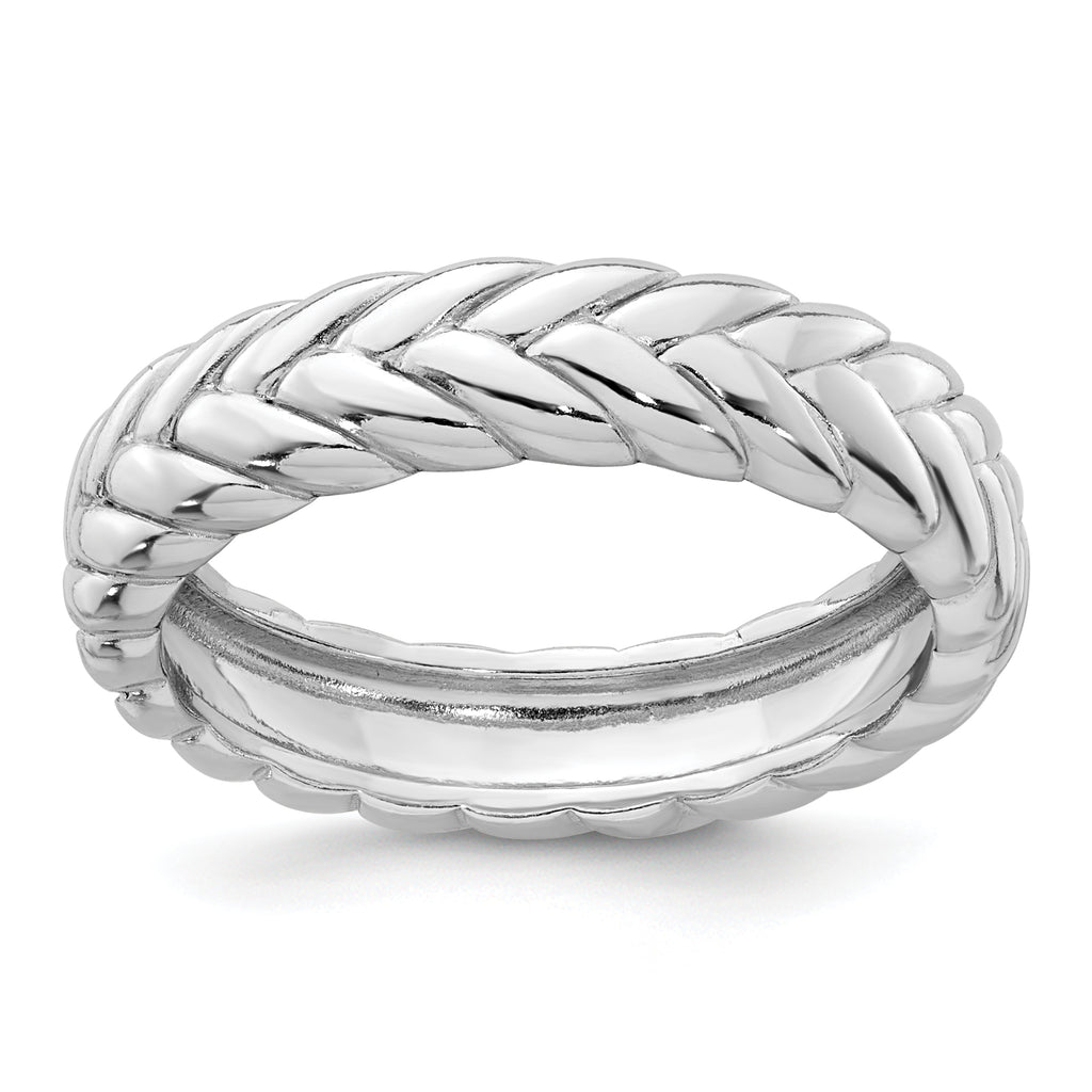 Sterling Silver Rhodium-plated Polished and Braided 5.00mm Band Size 8 Ring