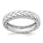 Sterling Silver Rhodium-plated Polished and Braided 5.00mm Band Size 8 Ring