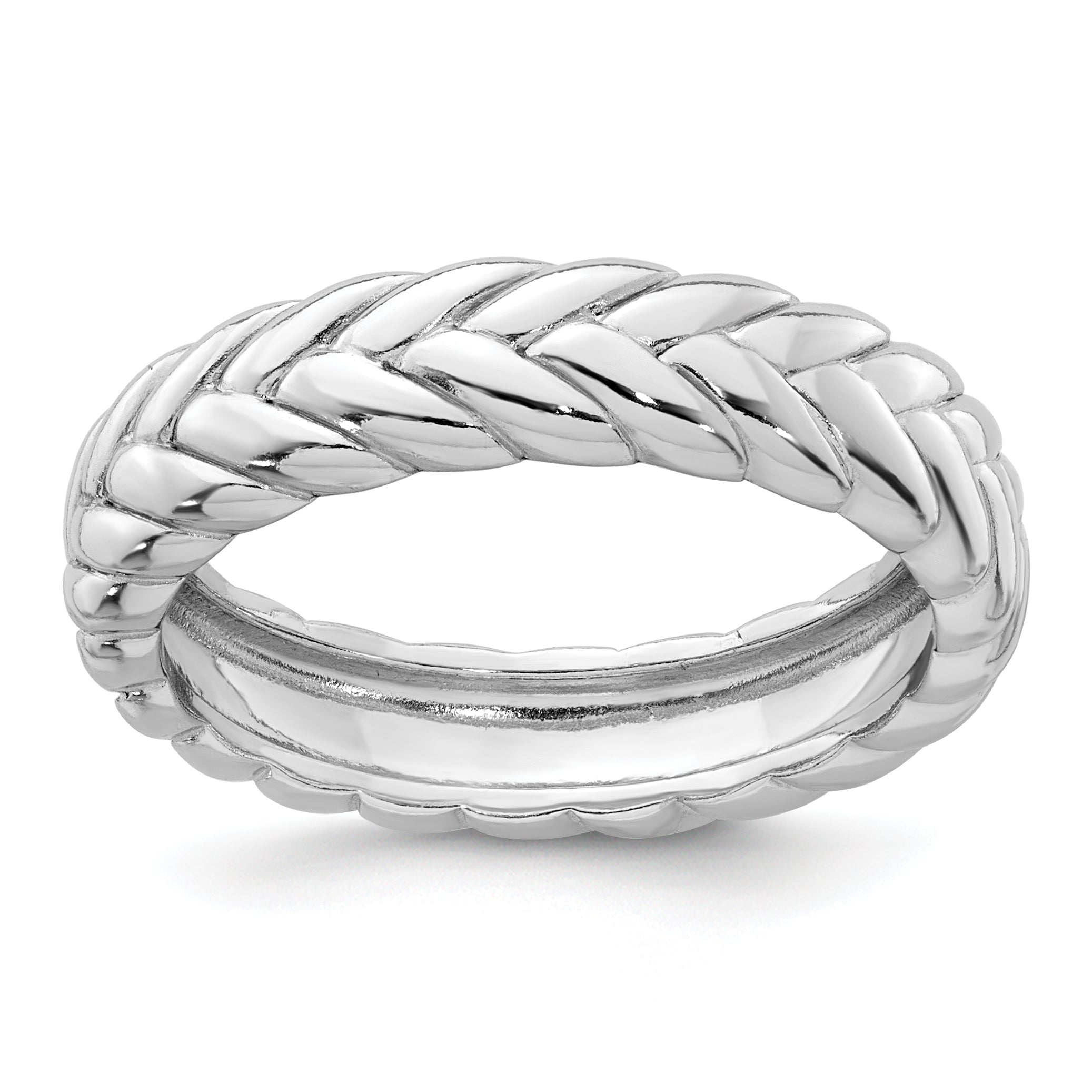 Sterling Silver Rhodium-plated Polished and Braided 5.00mm Band Size 8 Ring